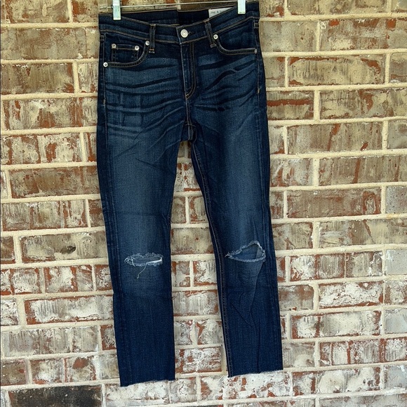 Rag and Bone Dark Wash Distressed Skinny Jeans - Picture 1 of 11